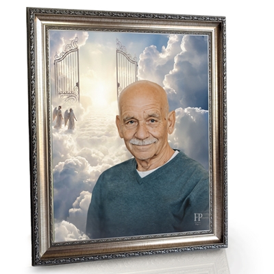 Show details for Framed Memorial Portrait - Pearly Gates Lifescape Background