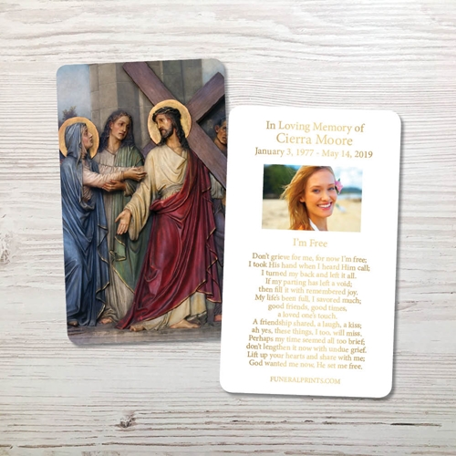 Picture of Jesus Carrying Cross Gold Foil Memorial Card