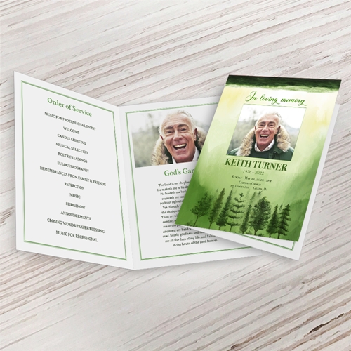 Show details for Green Scenery Watercolor Funeral Program (MegaEdit)