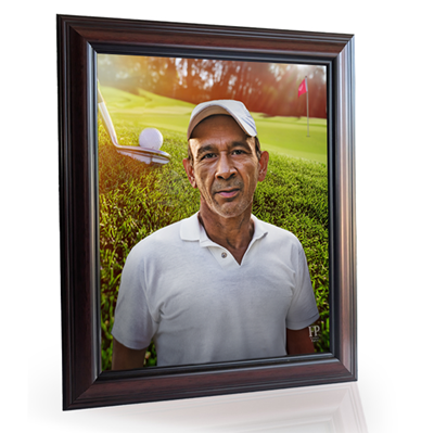 Show details for Framed Memorial Portrait - Emerald Fairway Lifescape Background