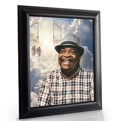 Show details for Framed Memorial Portrait - Pearly Gates Lifescape Background