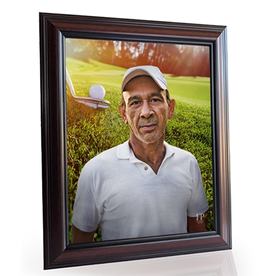 Show details for Framed Memorial Portrait - Emerald Fairway Lifescape Background
