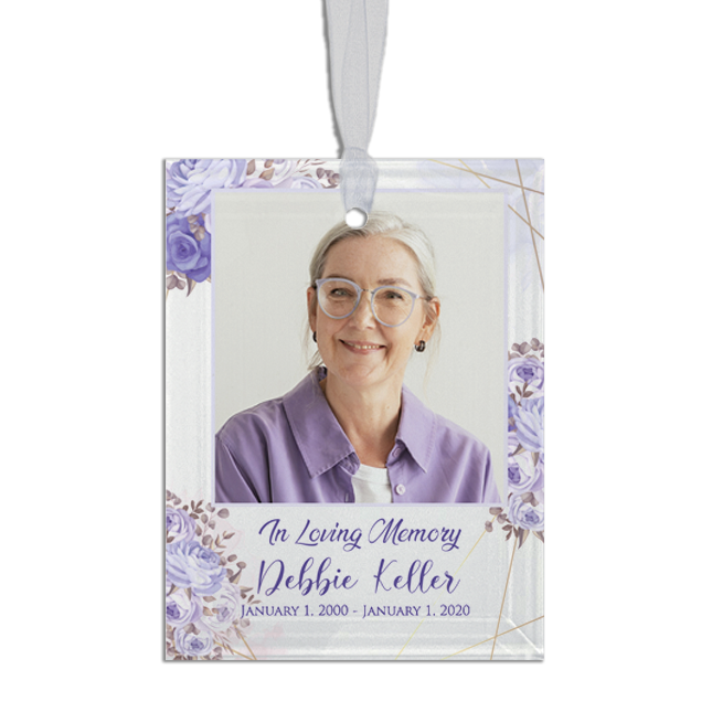 Show details for Purple Gold Floral Rectangle Ornament