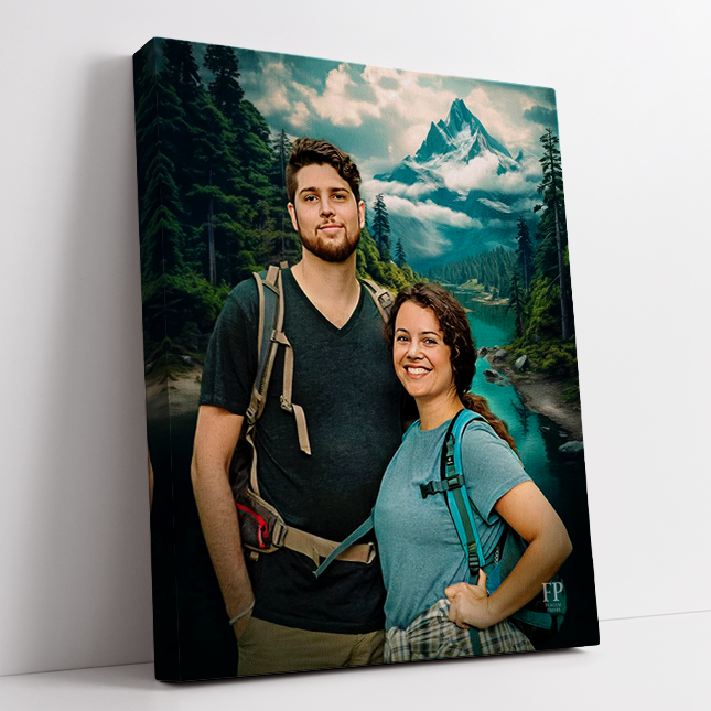 Show details for Wrapped Canvas Memorial Portrait - Scenic Reflection Lifescapes Background