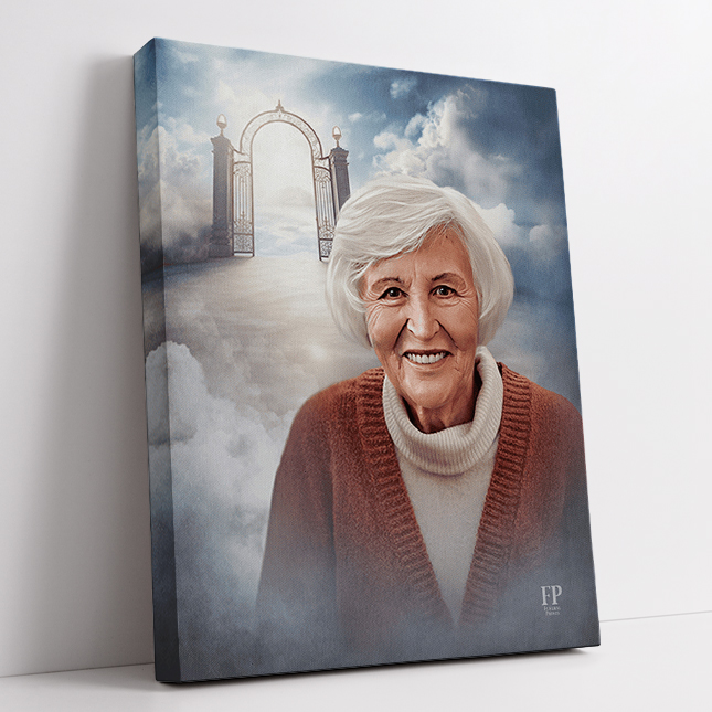 Show details for Wrapped Canvas Memorial Portrait - Heaven Lifescape Background