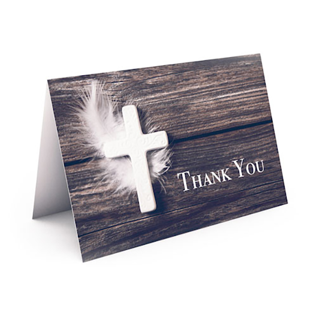 Show details for Feather Cross Thank You Card