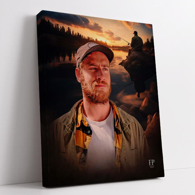 Show details for Wrapped Canvas Memorial Portrait - Fishermans Reflection Lifescape Background