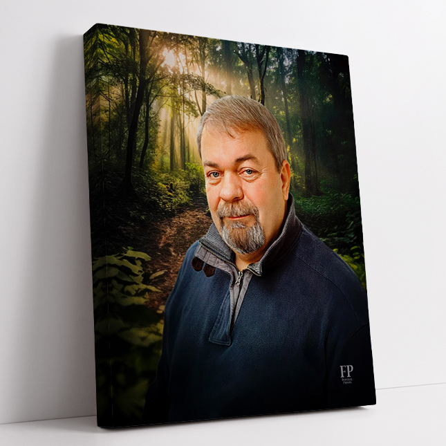 Show details for Wrapped Canvas Memorial Portrait - Forest Symphony Background