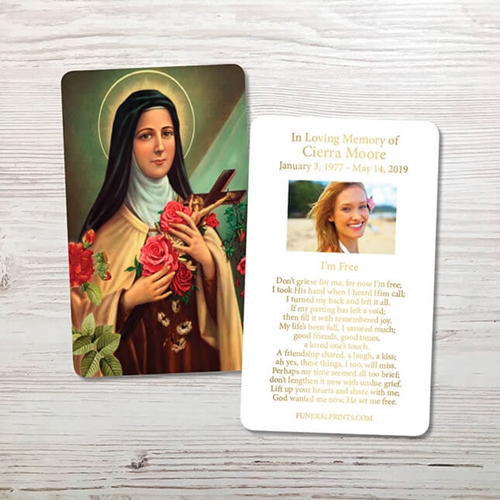 Show details for St. Therese Gold Foil Memorial Card