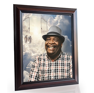 Show details for Framed Memorial Portrait - Pearly Gates Lifescape Background