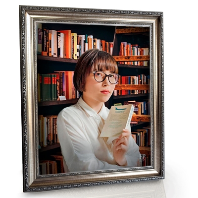 Show details for Framed Memorial Portrait - Keeper of the Stories Lifescape Background