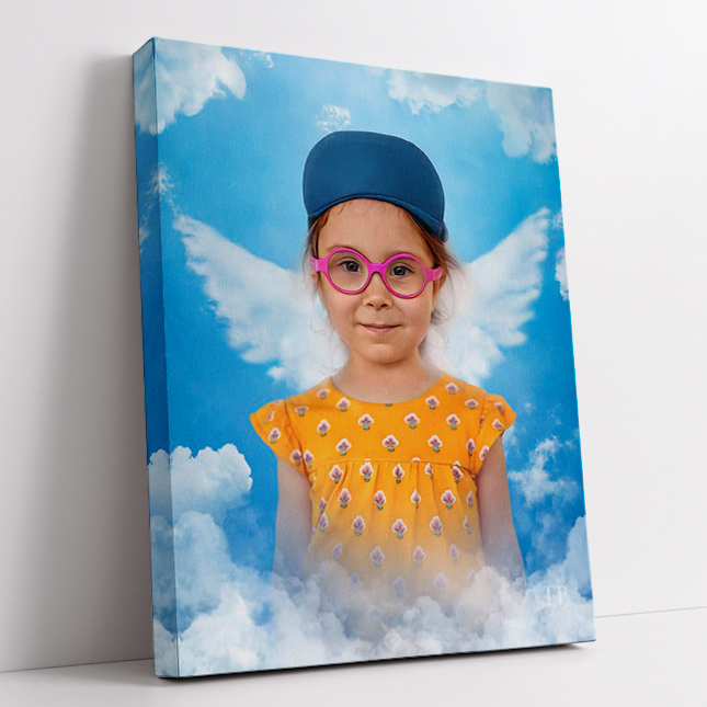 Show details for Wrapped Canvas Memorial Portrait - Zephyr Wings Lifescapes Background
