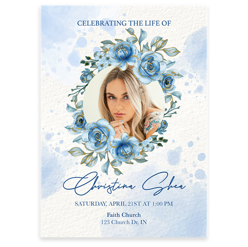 Picture of Blue Round Floral Invitation