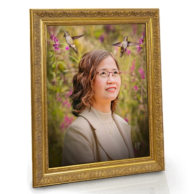 Show details for Framed Memorial Portrait - Hummingbird Dance Background