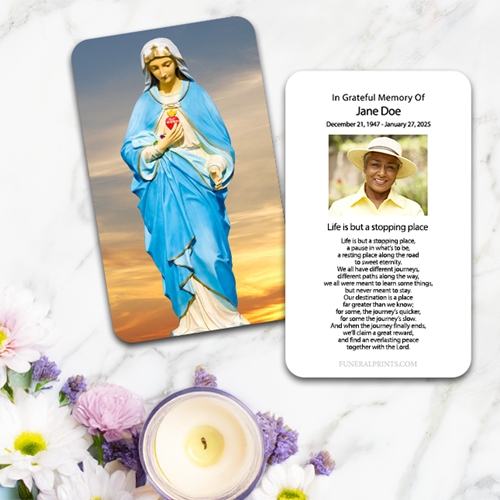 Show details for Virgin Mary Sky 2 Spanish Prayer Card