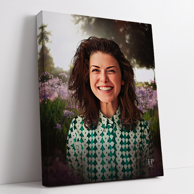 Show details for Wrapped Canvas Memorial Portrait - Lavender Field Lifescapes Background