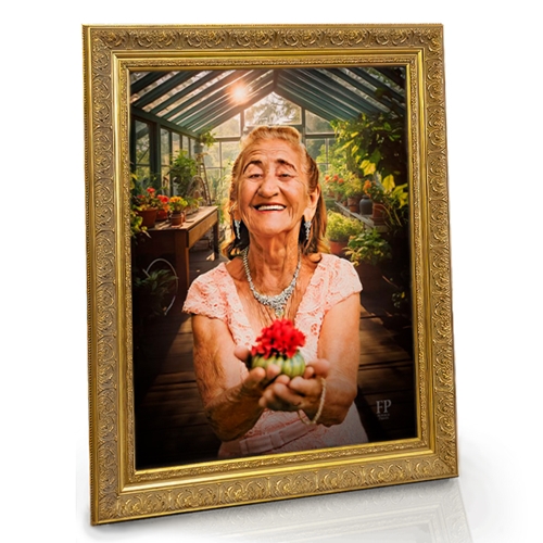 Show details for Framed Memorial Portrait - Gardeners Happy Place Lifescape Background