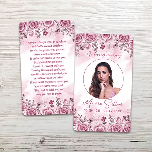 Show details for Pink Floral Border Memorial Card