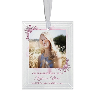 Show details for Pink Floral Rectangle Ornament