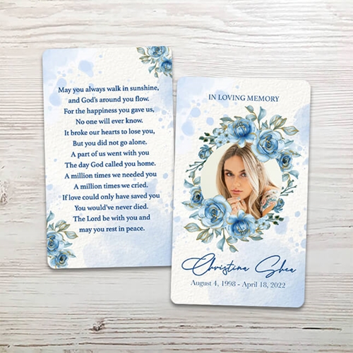 Show details for Blue Round Floral Memorial Card
