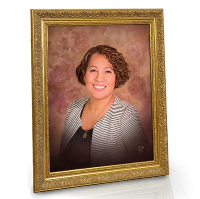 Show details for Framed Memorial Portrait - Painted Roses Lifescapes Background