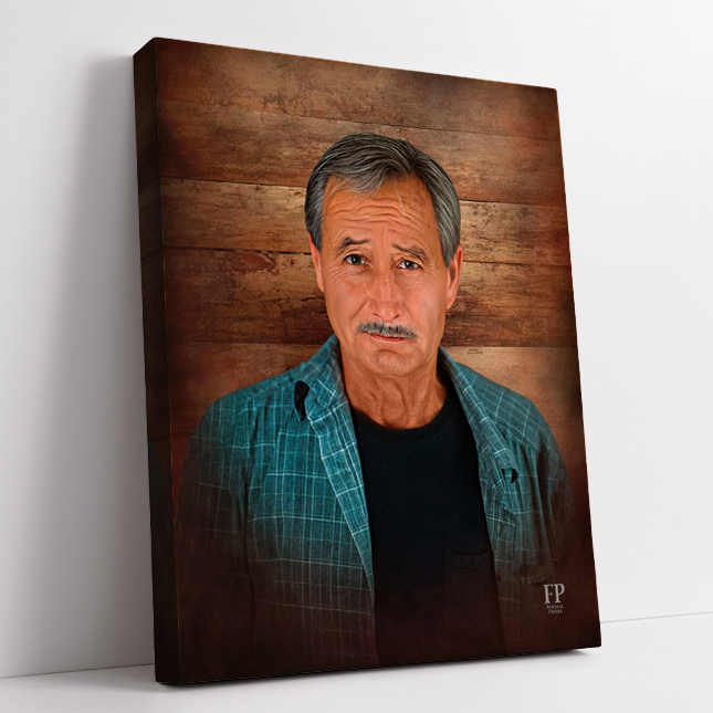 Show details for Wrapped Canvas Memorial Portrait - Rustic Wood Lifescapes Background
