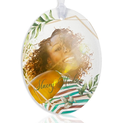 Show details for Green Leaf Oval Ornament