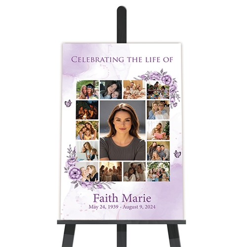 Show details for Purple Floral Collage Funeral Poster