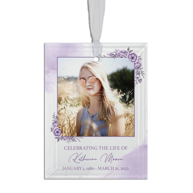 Show details for Purple Floral Rectangle Ornament