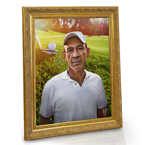 Show details for Framed Memorial Portrait - Emerald Fairway Lifescape Background