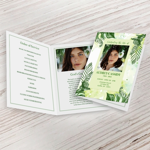 Show details for Green Leaf Watercolor Funeral Program (MegaEdit)