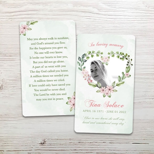 Show details for Heart Floral Memorial Card