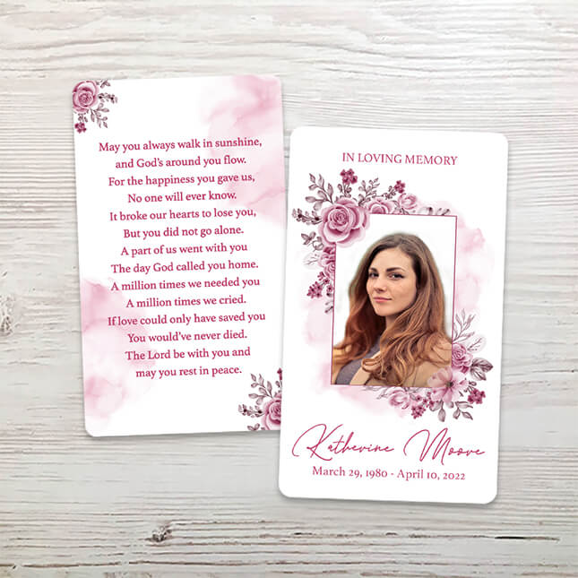 Show details for Pink Floral Memorial Card
