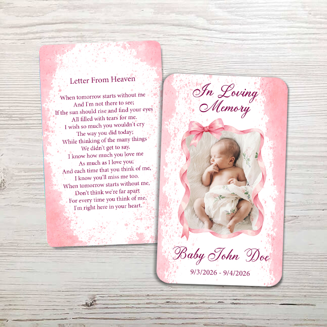 Show details for Pink Ribbon Baby Girl Memorial Card