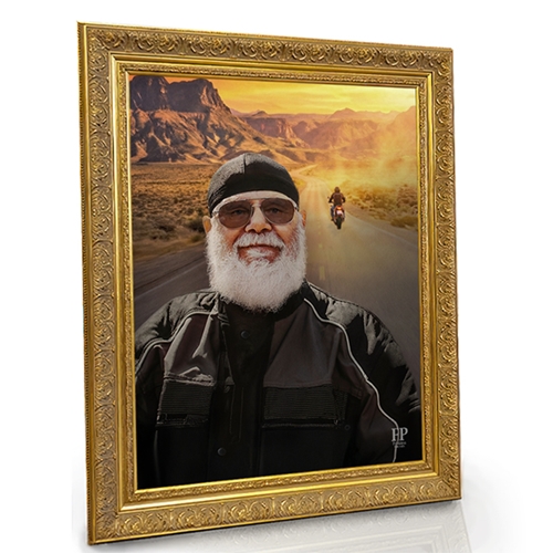 Show details for Framed Memorial Portrait - Riding into the Sunset Lifescapes Background