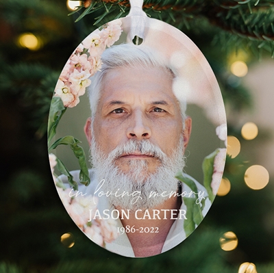 Show details for Single Photo Oval Custom Glass Ornament