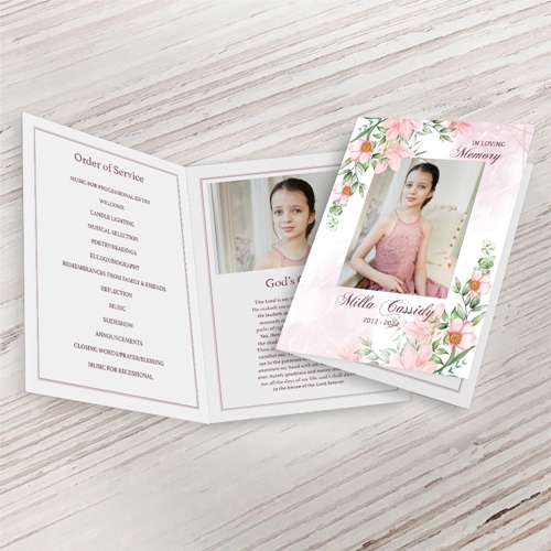 Show details for Pink Gold Floral Funeral Program (MegaEdit)