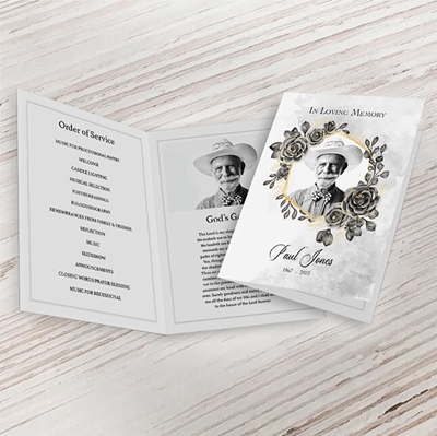 Show details for Black Gold Floral Funeral Program 