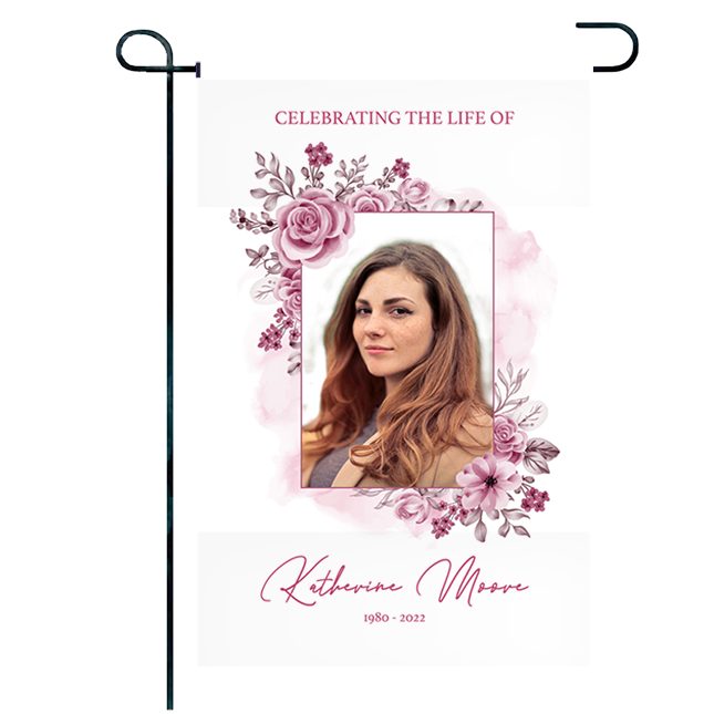 Show details for Pink Floral Garden Flag