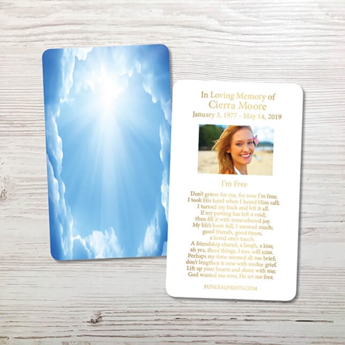 Show details for Blue Clouds Gold Foil Memorial Card
