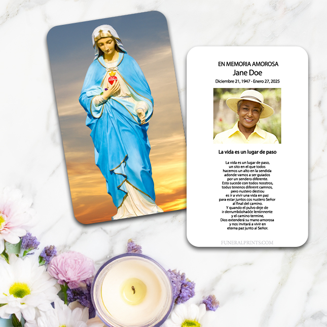 Show details for Virgin Mary Sky 2 Spanish Prayer Card