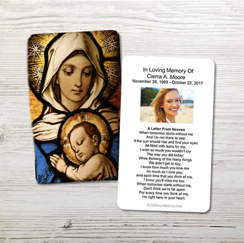 Show details for Virgin Mary with Baby Jesus Memorial Card