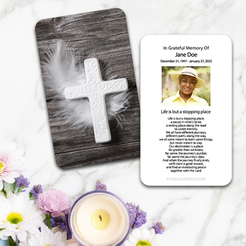 Show details for Feather Cross Large Memorial Card (3" x 4.75")
