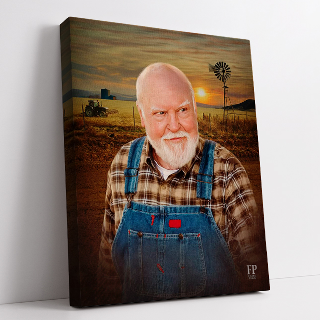Show details for Wrapped Canvas Memorial Portrait - The Famer's Heart Lifescapes Background
