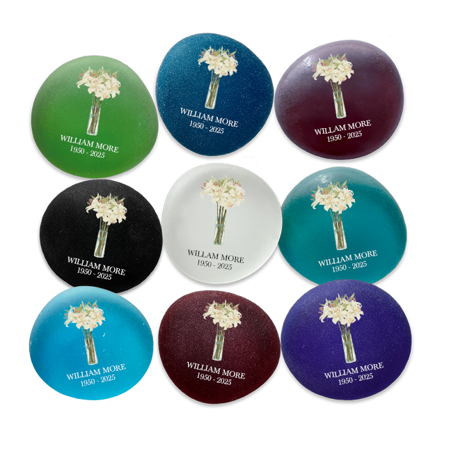 Show details for Multicolor Frosted Assortment Lillies in Vase Memorial Stone