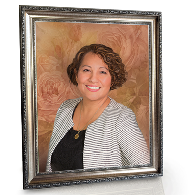 Show details for Framed Memorial Portrait - Painted Roses Lifescapes Background