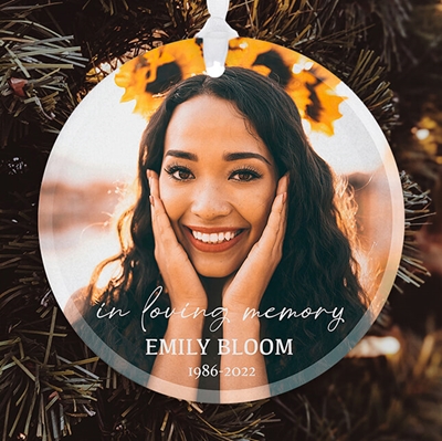 Show details for Single Photo Full Circle Custom Glass Ornament