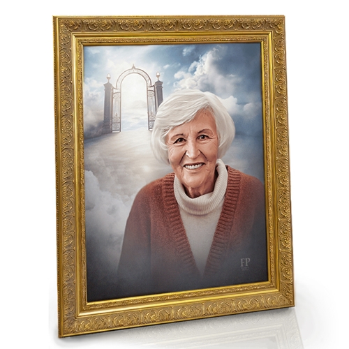 Show details for Framed Memorial Portrait - Pearly Gates Lifescape Background