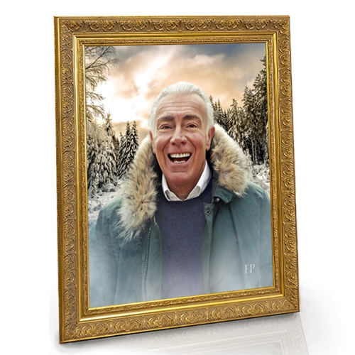Show details for Framed Memorial Portrait - Winters Embrace Lifescapes Background