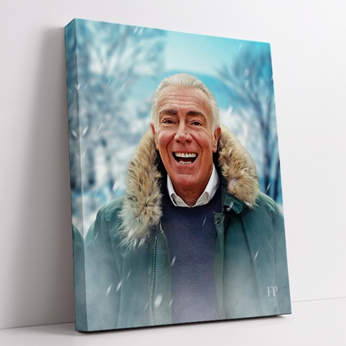 Show details for Wrapped Canvas Memorial Portrait - Winters Embrace Lifescapes Background